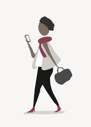 Woman using phone clipart, walking, | Free Photo Illustration - rawpixel