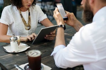 woman using tablet
