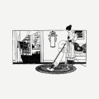 Woman vacuuming collage element, vintage | Free PSD Illustration - rawpixel