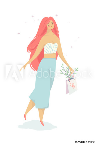 Woman walk with a shopping bag from store