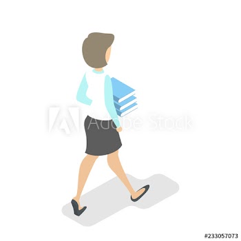 Woman walk with book pile