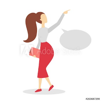 Woman walking and talking using speech bubble