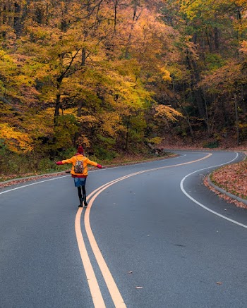 Woman Walking in Middle of Road