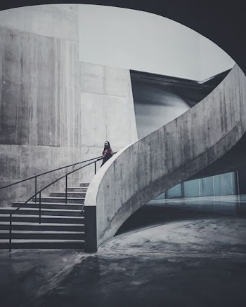 woman walking on stairs
