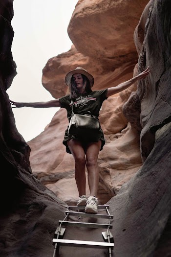 Woman Walking on Stairs