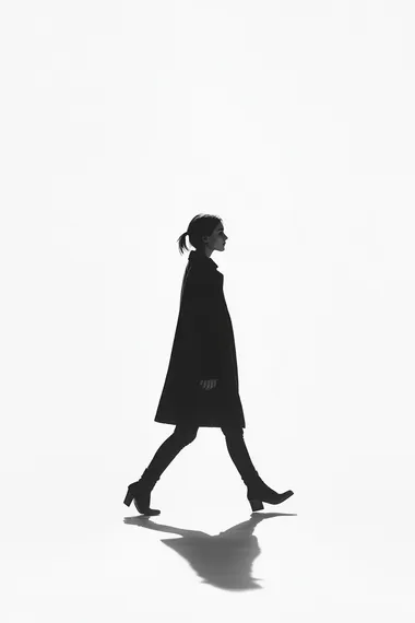 Woman Walking on White Floor in Isolated Black and White Photo