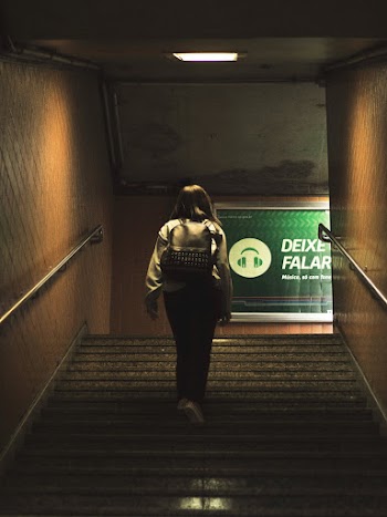 Woman Walking Up The Stairs