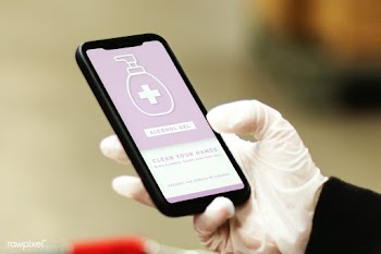 Woman wearing a latex glove while using cellphone to prevent coronavir.. | Free  psd mockup - 2296918