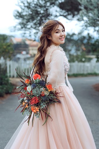 Woman Wearing Beige Wedding Dress 