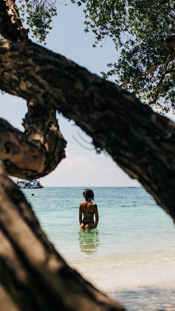 Woman Wearing Bikini Standing in Seashore
