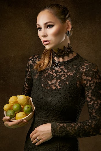 Woman Wearing Black Flora Lace Long-sleeved Dress Holding White Ceramic Bowl