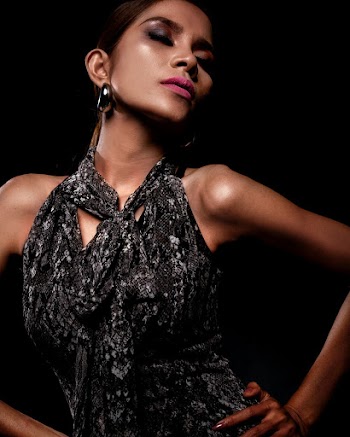 Woman Wearing Black Halter-Top Dress