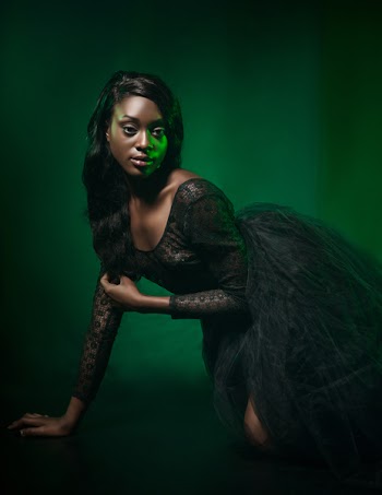 Woman Wearing Black Lace Long-sleeved Scoop-neck Gown Posing for a Photo