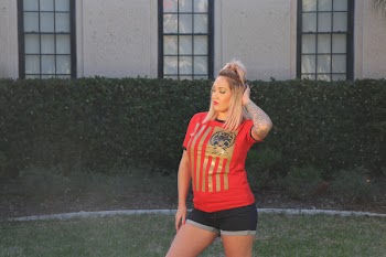 Woman Wearing Black, Red, and Yellow Crew-neck T-shirt