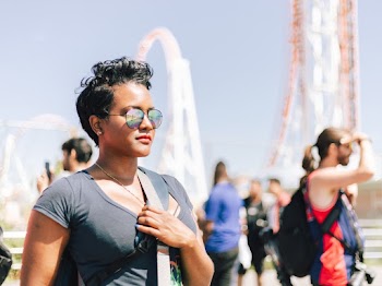 Woman Wearing Black Scoop-neck Shirt