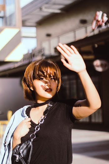 Woman Wearing Black Scoop-neck Shirt