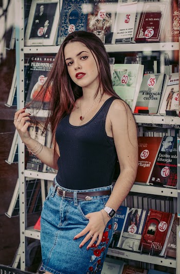 Woman Wearing Black Tank Top And Blue Denim Skirt