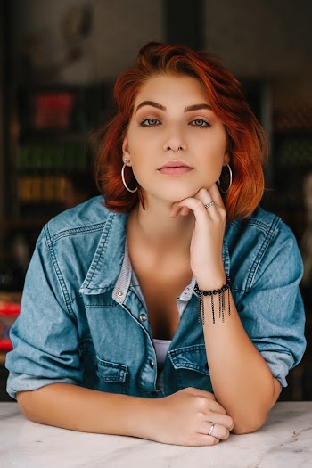 Woman Wearing Blue Chambray Jacket