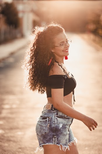 Woman Wearing Blue Denim Short Shorts