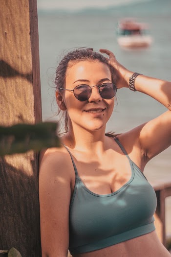 Woman Wearing Blue Sports Bra