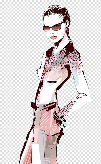 Woman wearing brown sunglasses illustration, Fashion Model Euclidean Drawing Illustration, Watercolor strokes illustration beauty and fashion template transparent background PNG clipart