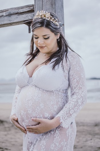 Woman Wearing Floral Lace Wedding Dress