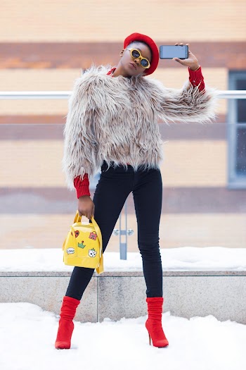 Woman Wearing Fur Jacket 