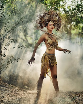 Woman Wearing Gold Costume