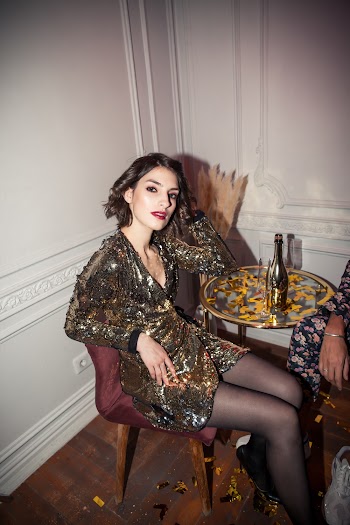 Woman Wearing Gold Dress