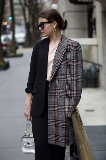 Woman Wearing Gray and White Plaid Coat