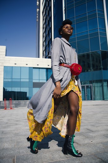 Woman Wearing Gray Long-sleeved Dress