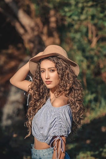 Woman Wearing Gray Off-shoulder Crop-top
