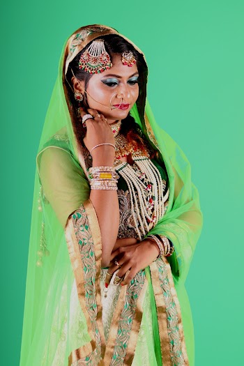 Woman Wearing Green and Beige Floral Sari Dress