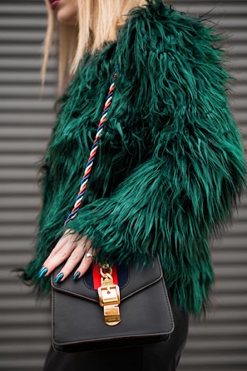 Woman Wearing Green Fur Jacket
