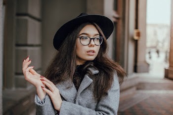 Woman Wearing Grey Coat and Black Hat