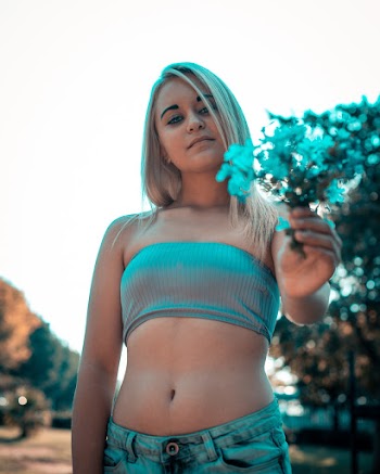 Woman Wearing Grey Crop T