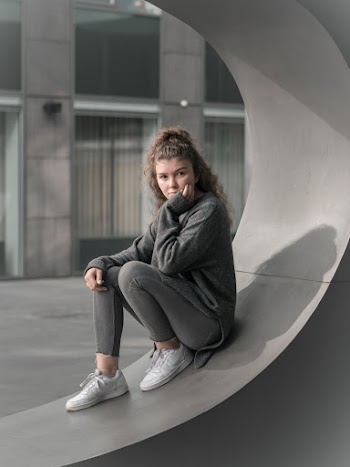 Woman Wearing Grey Sweater