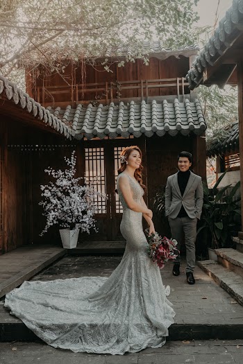 Woman Wearing Grey Wedding Dress