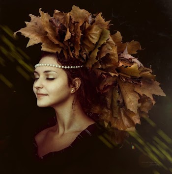 Woman Wearing Leaf Maked Hat