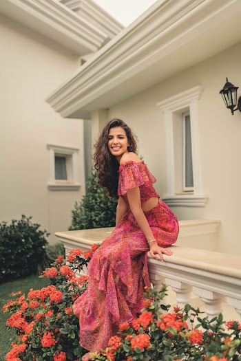 Woman Wearing Long Pink Floral Dress