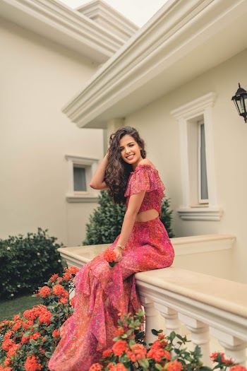 Woman Wearing Long Pink Floral Dress