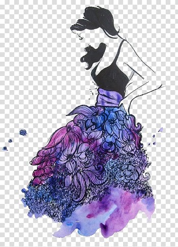 Woman wearing multicolored floral sleeveless dress illustration, Drawing Dress Fashion illustration Sketch, Watercolor flower girl transparent background PNG clipart