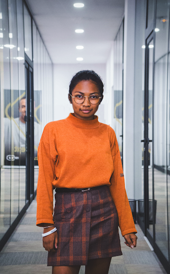 Woman Wearing Orange Crew-Neck Long-Sleeved Shirt