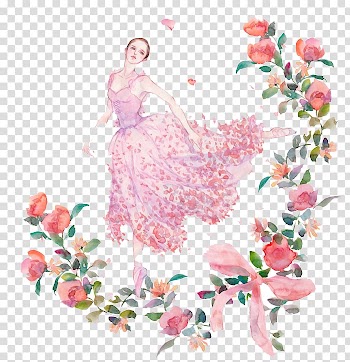 Woman wearing pink dress , Pink watercolor flower girl transparent background PNG clipart