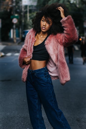 Woman Wearing Pink Fleece Coat
