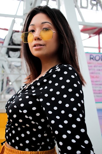 Woman Wearing Polka Dotted Long-sleeved Top