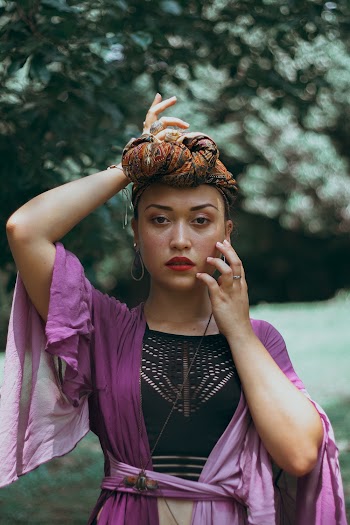 Woman Wearing Purple and Black Dress