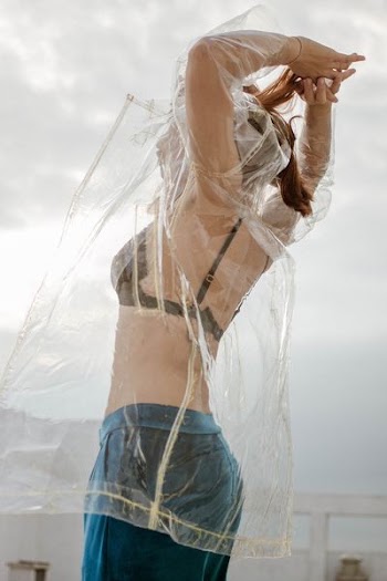 woman wearing rain coat