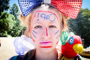 Woman Wearing Red and Blue Bowtie
