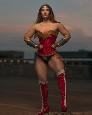 Woman Wearing Red and Blue Wonder Woman Costume